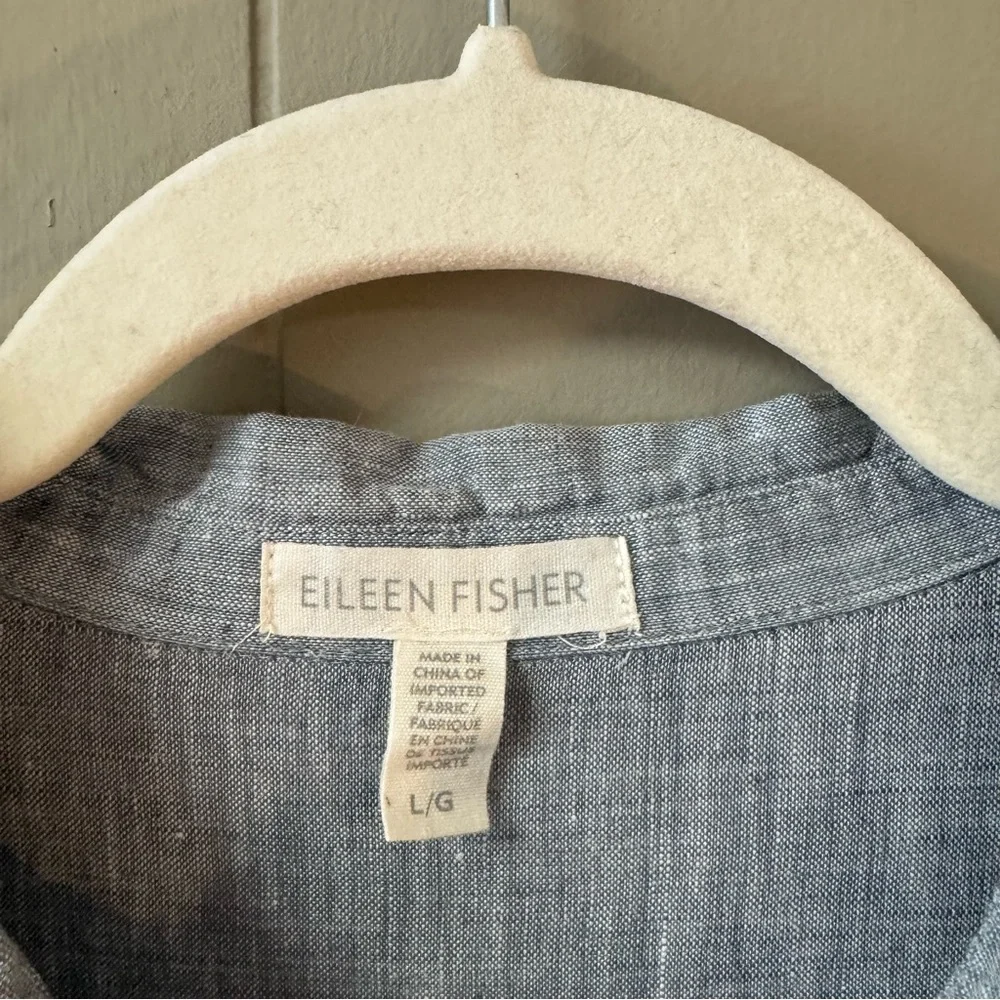 Eileen Fisher Organic Linen Tunic Popover Shirt Dress Chambray Blue‎ Size LG - Picture 8 of 12